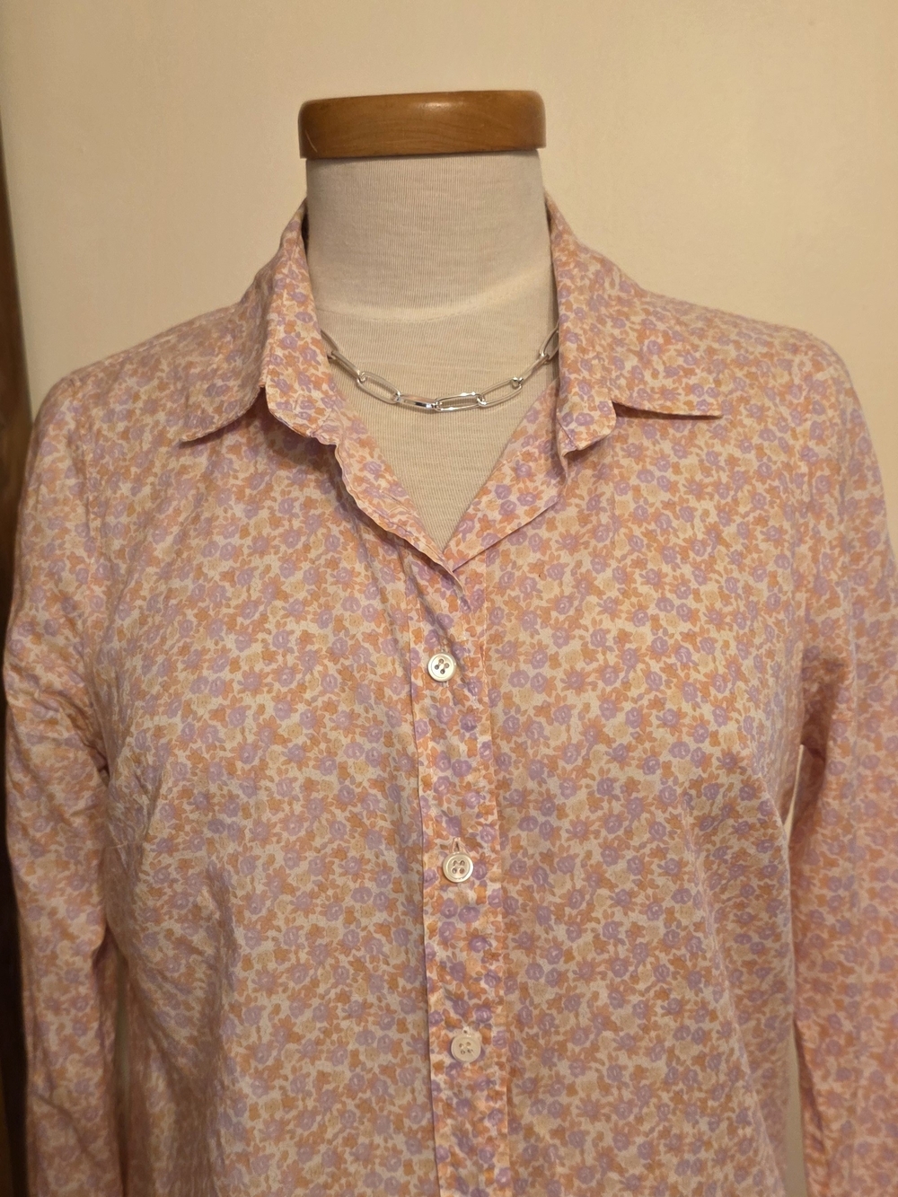 J. Crew Pink and Lavender Floral Button-Down Shirt Sz 6